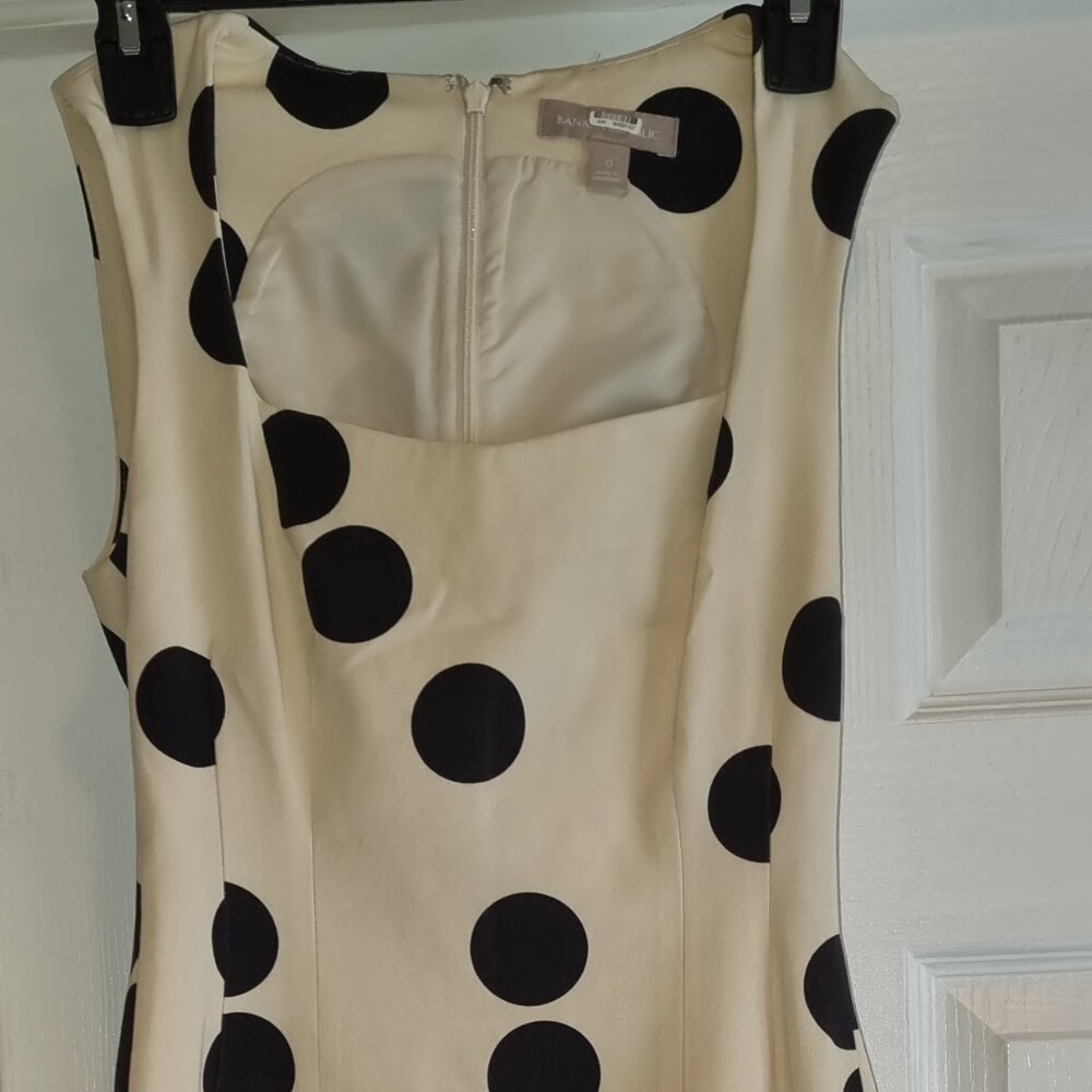 Banana Republic cream dress with large black polka dots